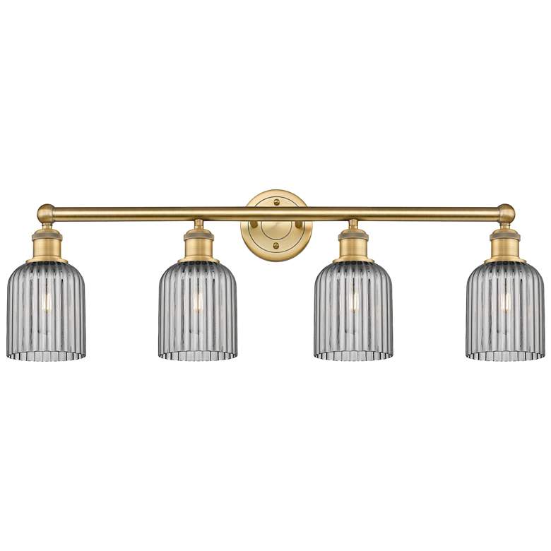 Image 1 Edison Bridal Veil 4 Light 32" Bath Vanity Brushed Brass Light Smoke Shade