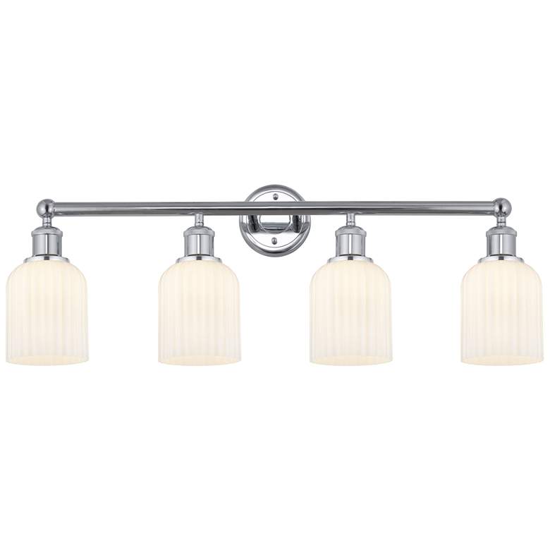 Image 1 Edison Bridal Veil 4 Light 32" Bath Vanity Chrome Gloss White Shade