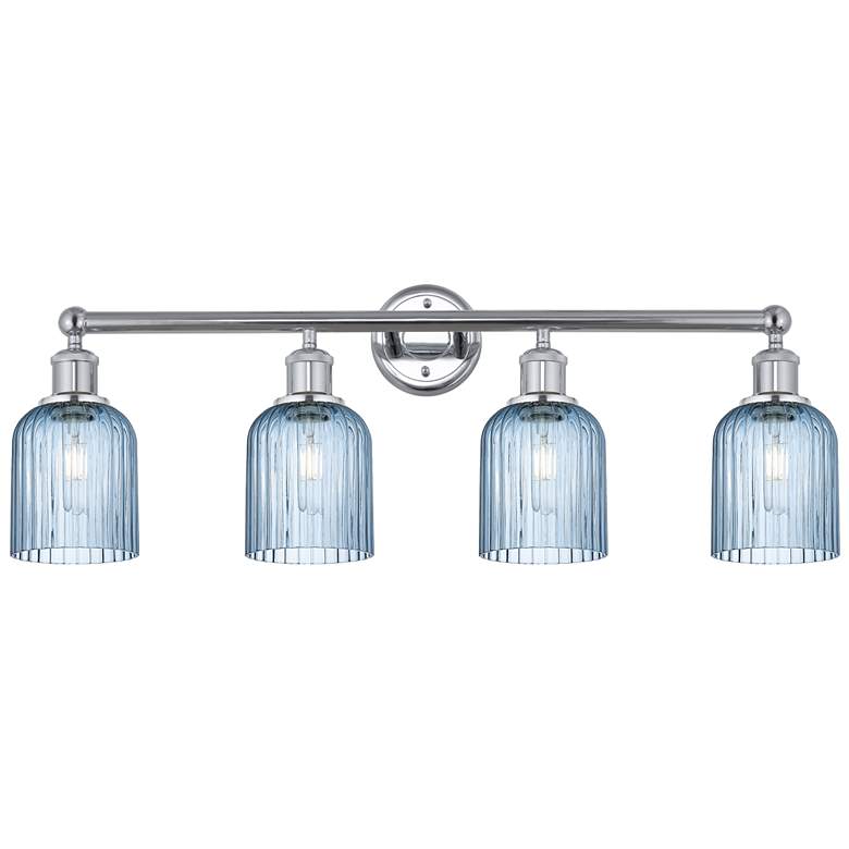 Image 1 Edison Bridal Veil 4 Light 32" Bath Vanity Chrome Princess Blue Shade