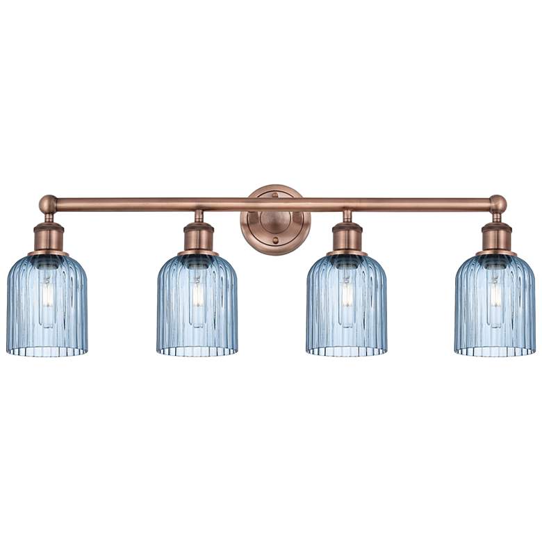 Image 1 Edison Bridal Veil 4 Light 32" Bath Vanity Copper Princess Blue Shade