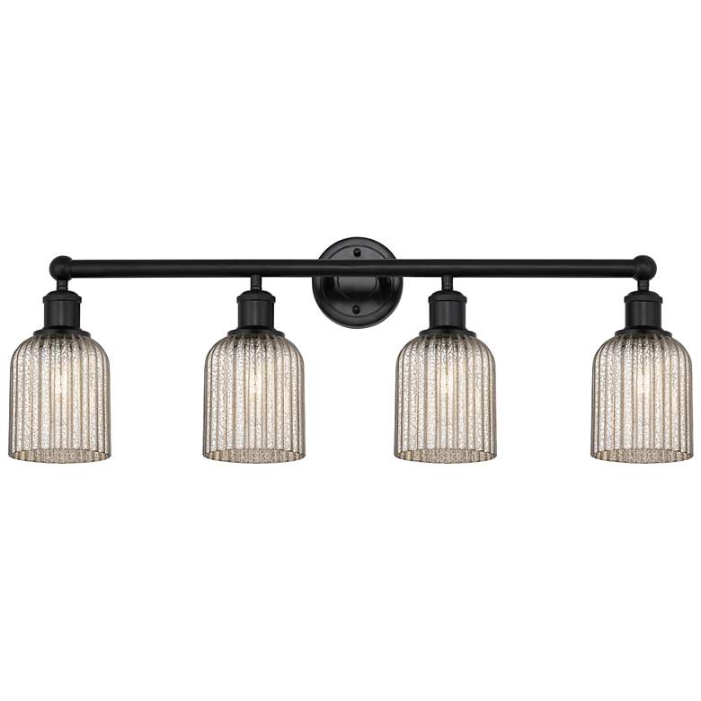 Image 1 Edison Bridal Veil 4 Light 32" Bath Vanity Matte Black Mercury Shade