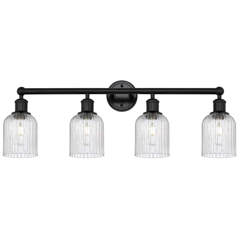 Image 1 Edison Bridal Veil 4 Light 32" Bath Vanity Matte Black Seedy Shade
