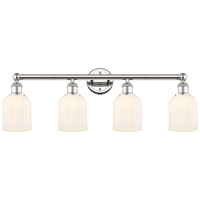 Image 1 Edison Bridal Veil 4 Light 32" Bath Vanity Nickel Gloss White Shade