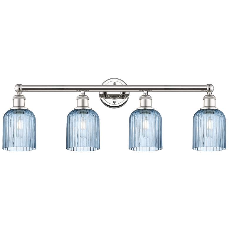 Image 1 Edison Bridal Veil 4 Light 32" Bath Vanity Nickel Princess Blue Shade