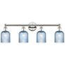 Edison Bridal Veil 4 Light 32" Bath Vanity Nickel Princess Blue Shade