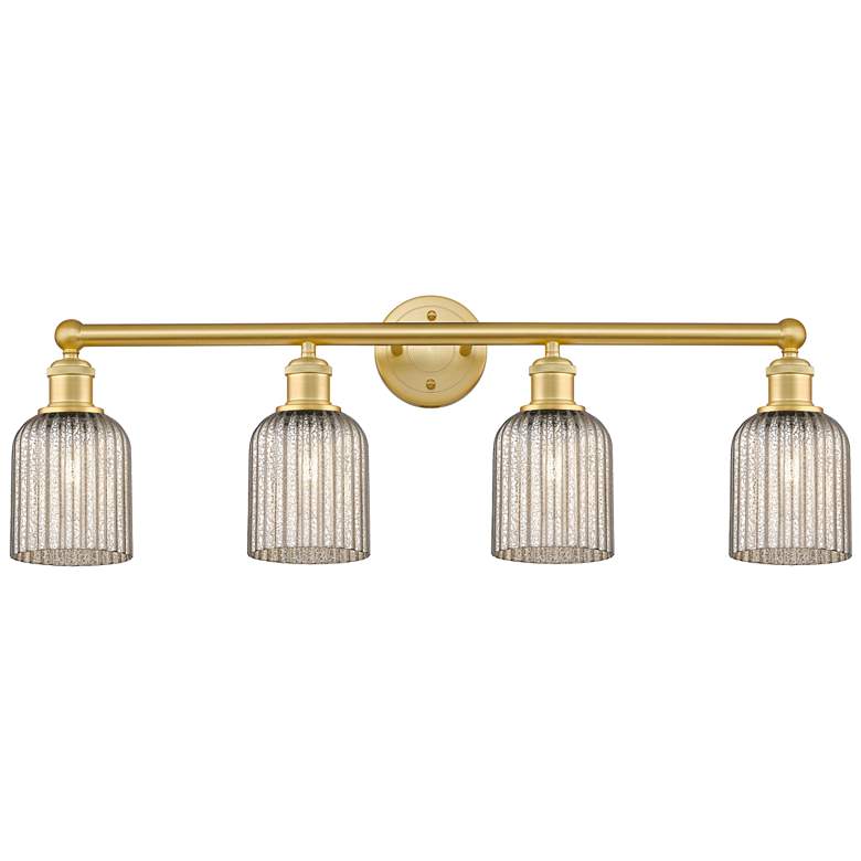 Image 1 Edison Bridal Veil 4 Light 32" Bath Vanity Satin Gold Mercury Shade