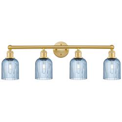 Edison Bridal Veil 4 Light 32" Bath Vanity Satin Gold Princess Blue Shade