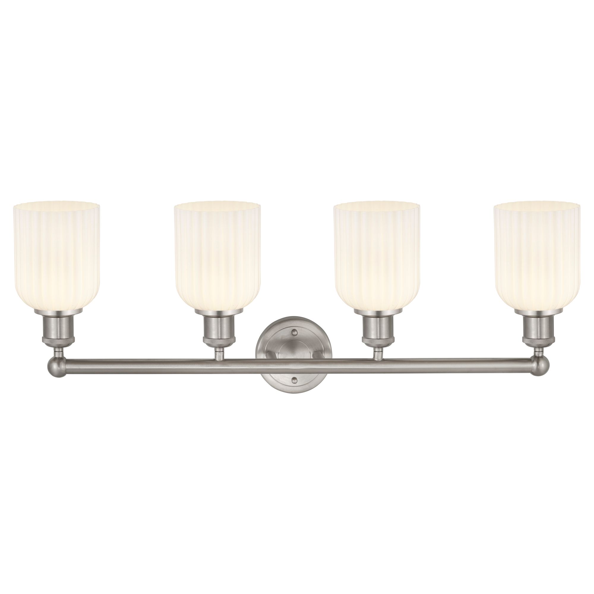 Image 2 Edison Bridal Veil 4 Light 32" Bath Vanity Satin Nickel Gloss White Shade more views