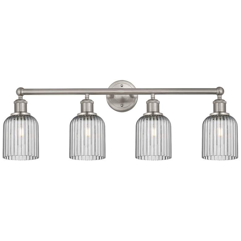 Image 1 Edison Bridal Veil 4 Light 32" Bath Vanity Satin Nickel Light Smoke Shade