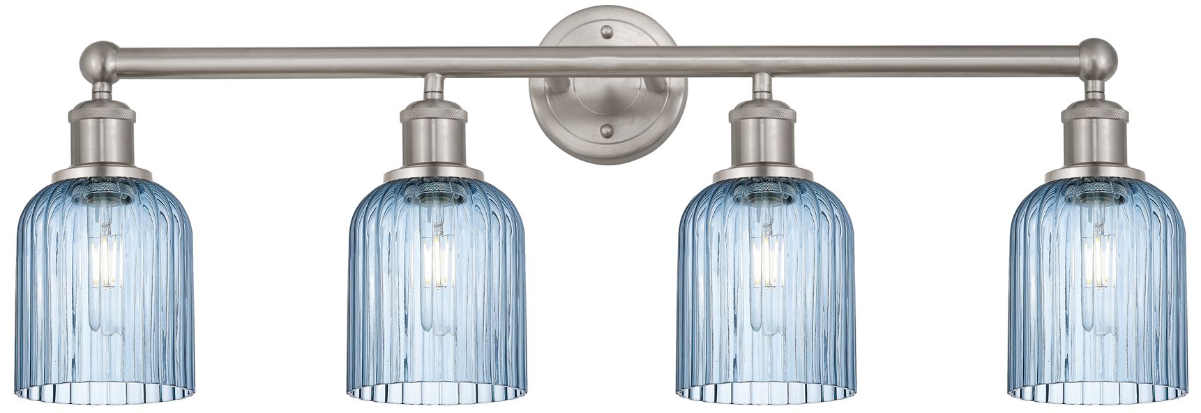 Edison Bridal Veil 4 Light 32" Bath Vanity Satin Nickel Princess Blue