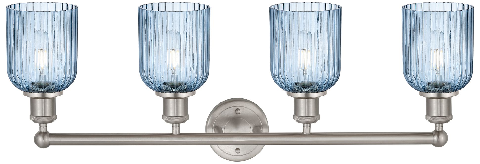 Image 2 Edison Bridal Veil 4 Light 32" Bath Vanity Satin Nickel Princess Blue more views