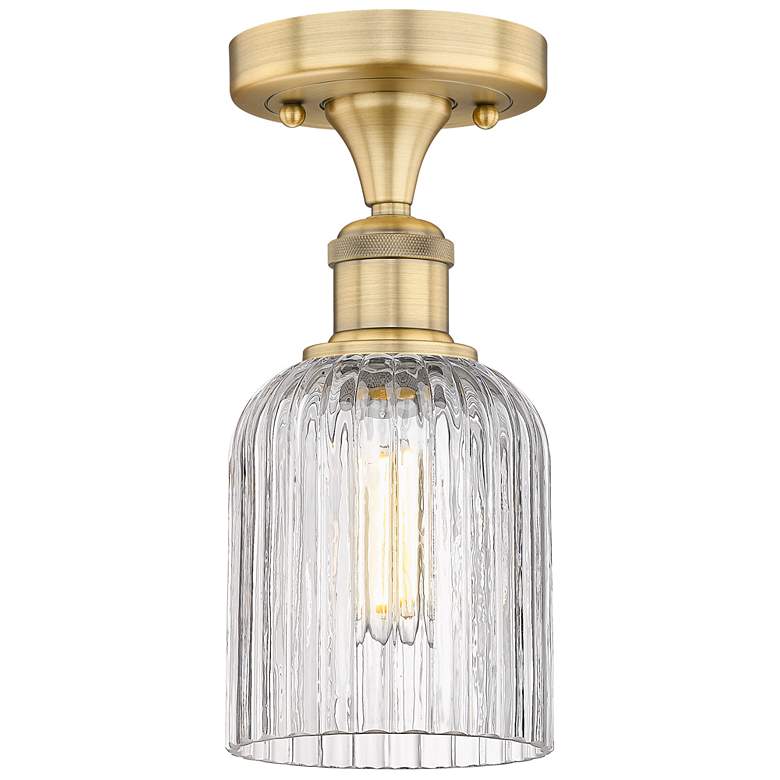 Image 1 Edison Bridal Veil 5" Wide Brushed Brass Semi-Flush Mount With Clear S