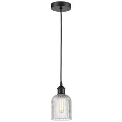 Edison Bridal Veil 5" Wide Matte Black Corded Mini Pendant w/ Clear Sh