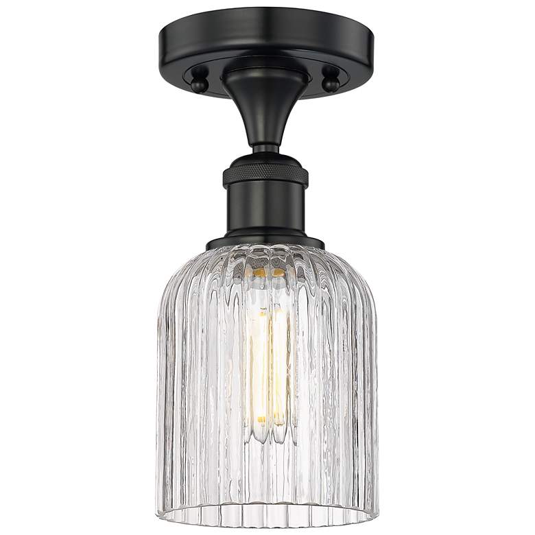 Image 1 Edison Bridal Veil 5" Wide Matte Black Semi-Flush Mount With Clear Sha