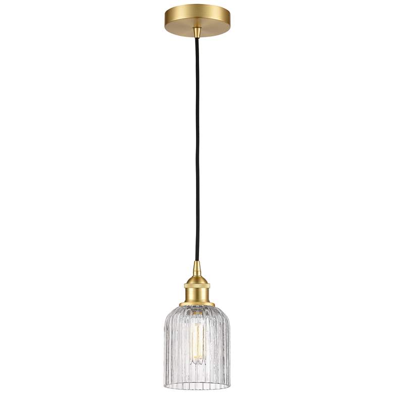 Image 1 Edison Bridal Veil 5" Wide Satin Gold Cord Hung Mini Pendant w/ Clear