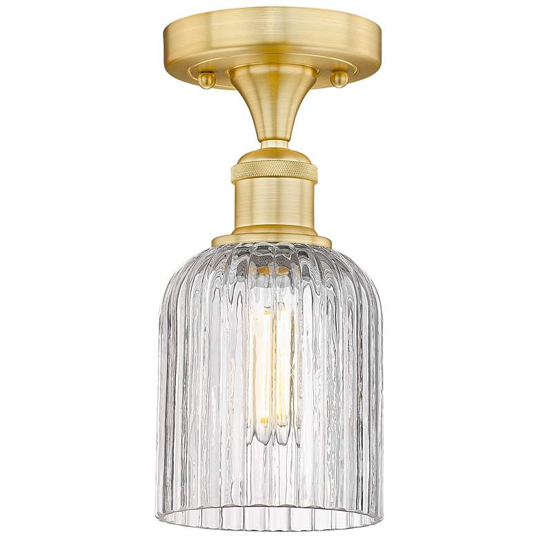 Image 1 Edison Bridal Veil 5" Wide Satin Gold Semi-Flush Mount With Clear Shad