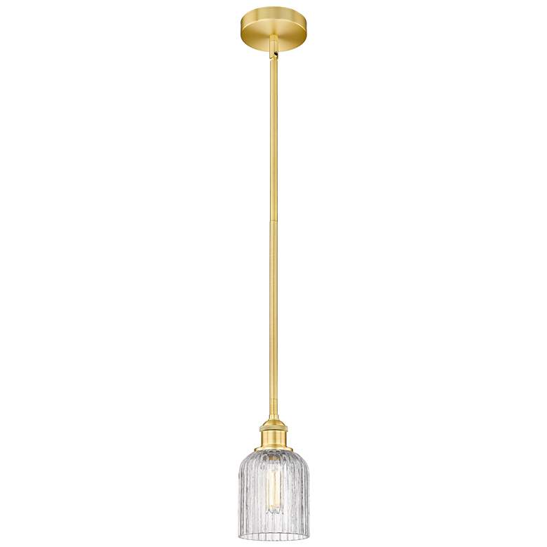 Image 1 Edison Bridal Veil 5" Wide Satin Gold Stem Hung Mini Pendant w/ Clear