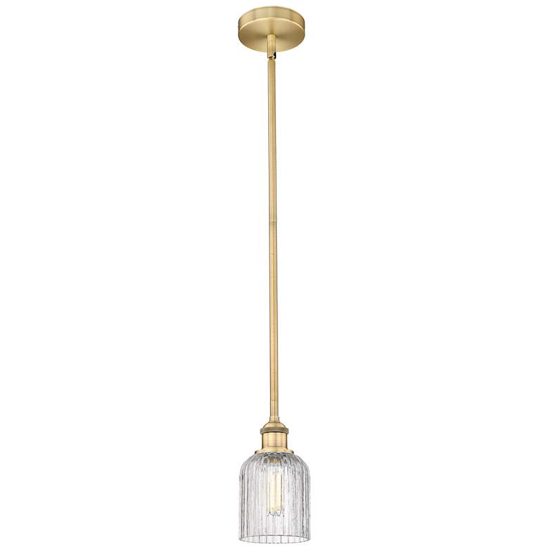 Image 1 Edison Bridal Veil 5"W Brushed Brass Stemmed Mini Pendant w/ Clear Sha