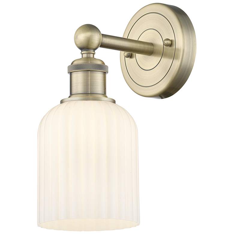 Image 1 Edison Bridal Veil 5" Sconce Antique Brass Finish Gloss White Shade