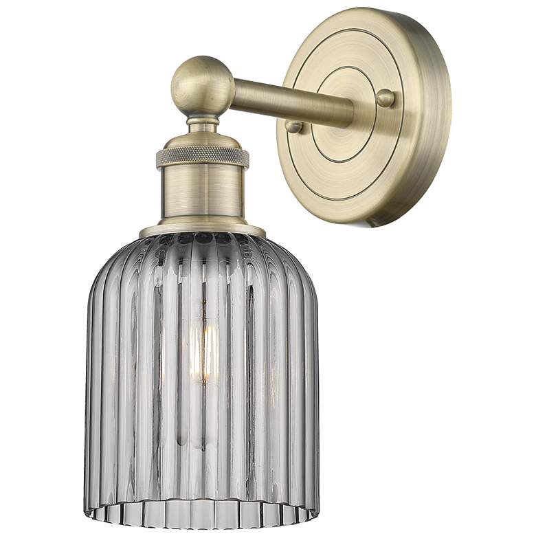 Image 1 Edison Bridal Veil 5" Sconce Antique Brass Finish Light Smoke Shade
