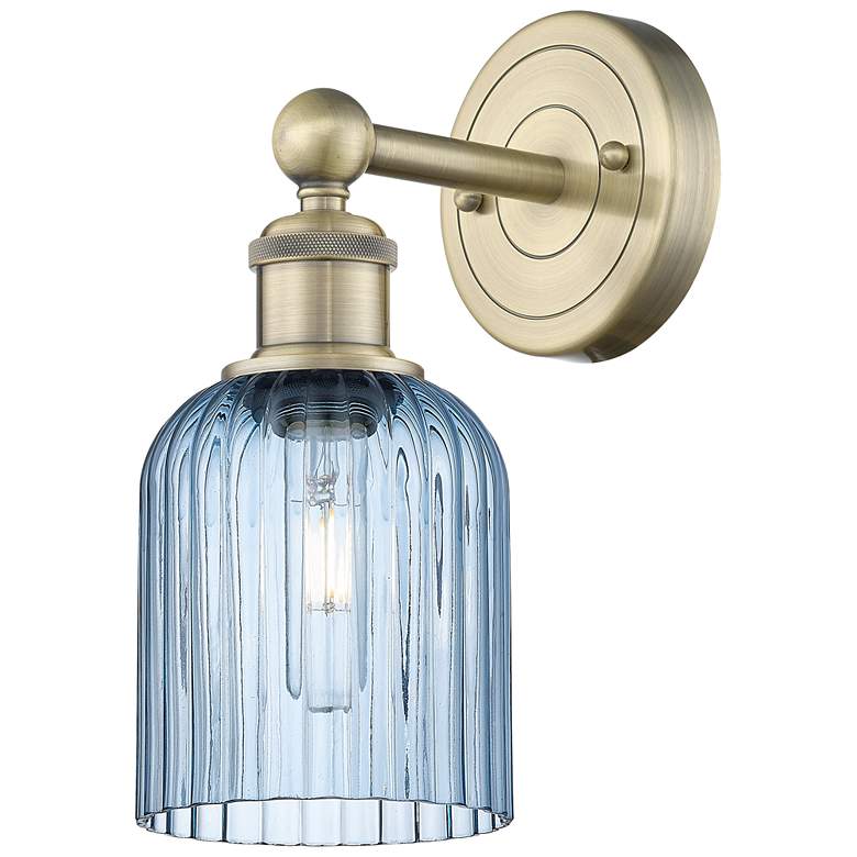 Image 1 Edison Bridal Veil 5" Sconce Antique Brass Finish Princess Blue Shade