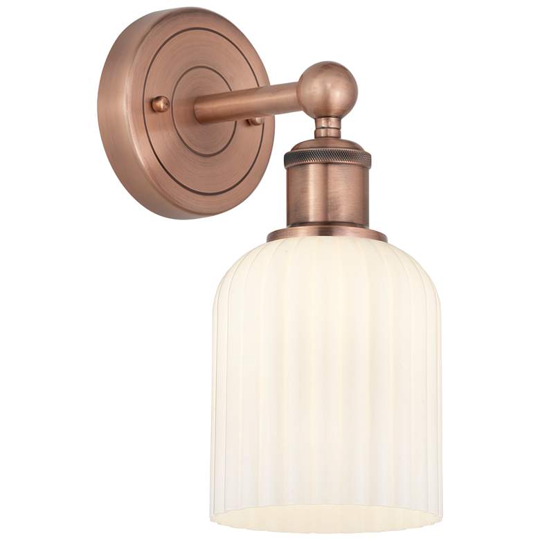 Image 1 Edison Bridal Veil 5" Sconce Antique Copper Finish Gloss White Shade