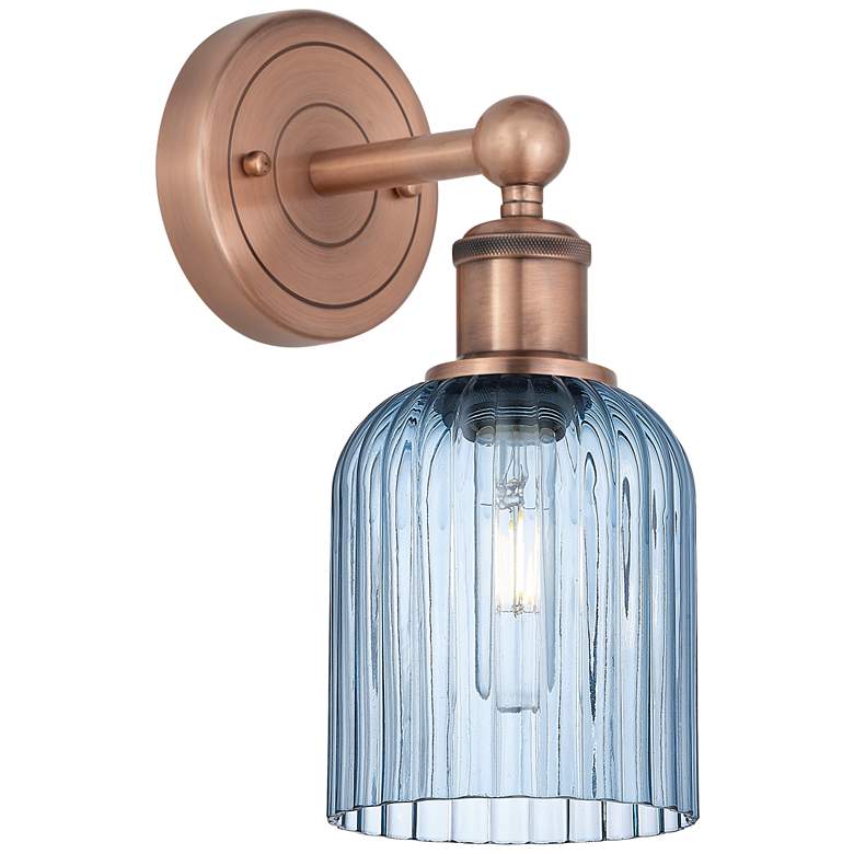 Image 1 Edison Bridal Veil 5" Sconce Antique Copper Finish Princess Blue Shade