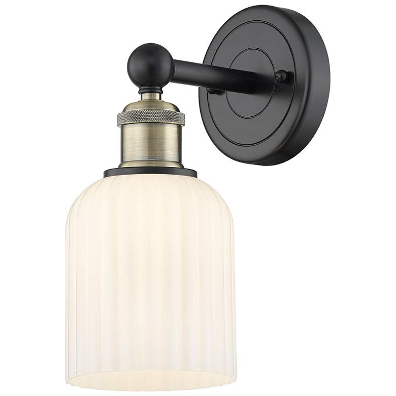 Image 1 Edison Bridal Veil 5" Sconce Black Antique Brass Finish Gloss White Shade