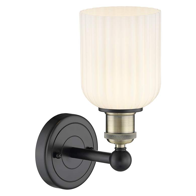 Image 2 Edison Bridal Veil 5" Sconce Black Antique Brass Finish Gloss White Shade more views