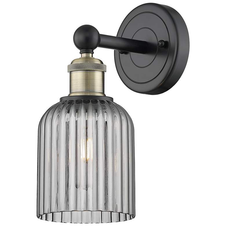 Image 1 Edison Bridal Veil 5" Sconce Black Antique Brass Finish Light Smoke Shade