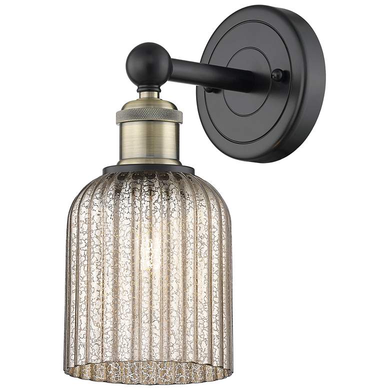 Image 1 Edison Bridal Veil 5" Sconce Black Antique Brass Finish Mercury Shade