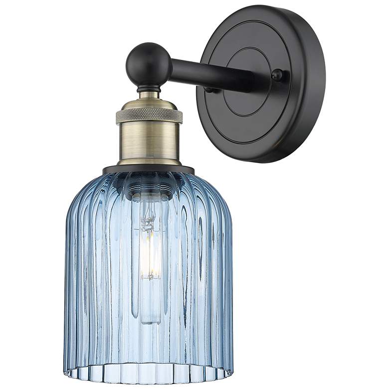 Image 1 Edison Bridal Veil 5" Sconce Black Antique Brass Finish Princess Blue Shade