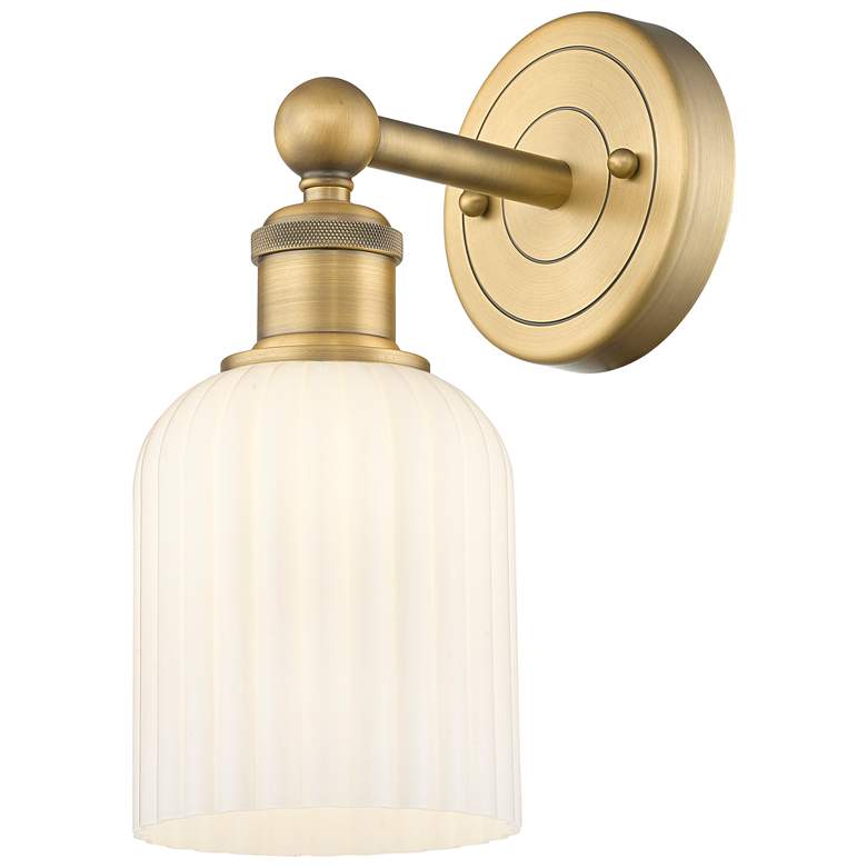 Image 1 Edison Bridal Veil 5" Sconce Brushed Brass Finish Gloss White Shade