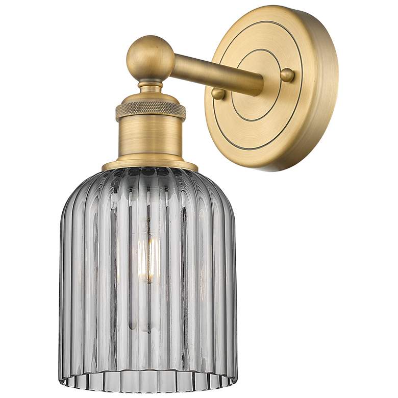 Image 1 Edison Bridal Veil 5" Sconce Brushed Brass Finish Light Smoke Shade