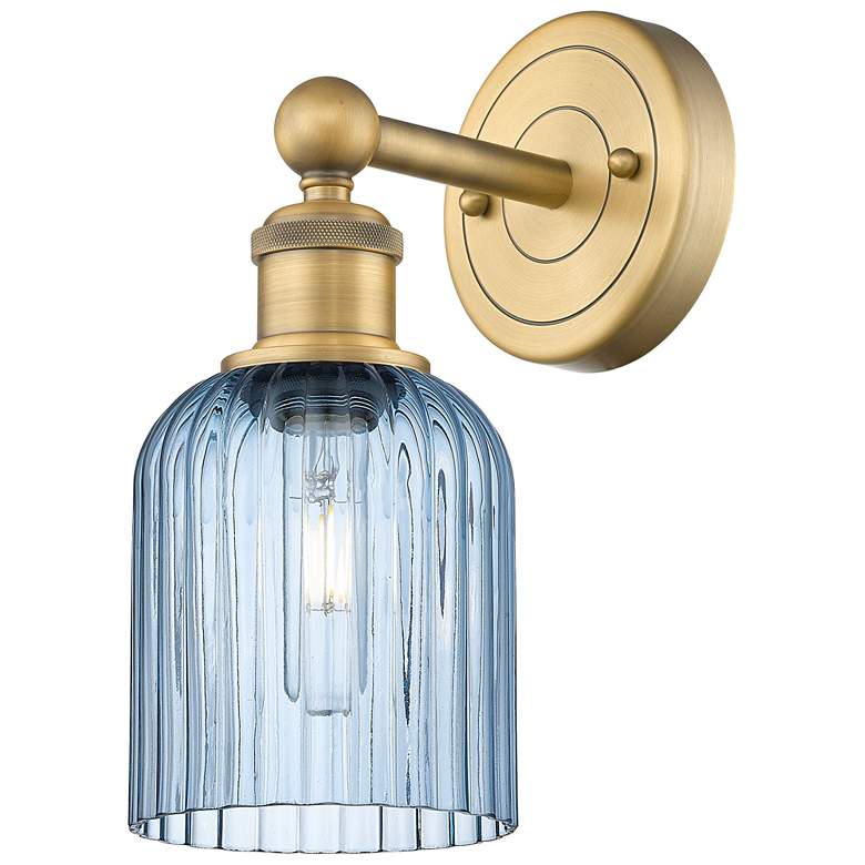 Image 1 Edison Bridal Veil 5" Sconce Brushed Brass Finish Princess Blue Shade