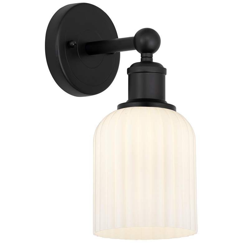 Image 1 Edison Bridal Veil 5" Sconce Matte Black Finish Gloss White Shade