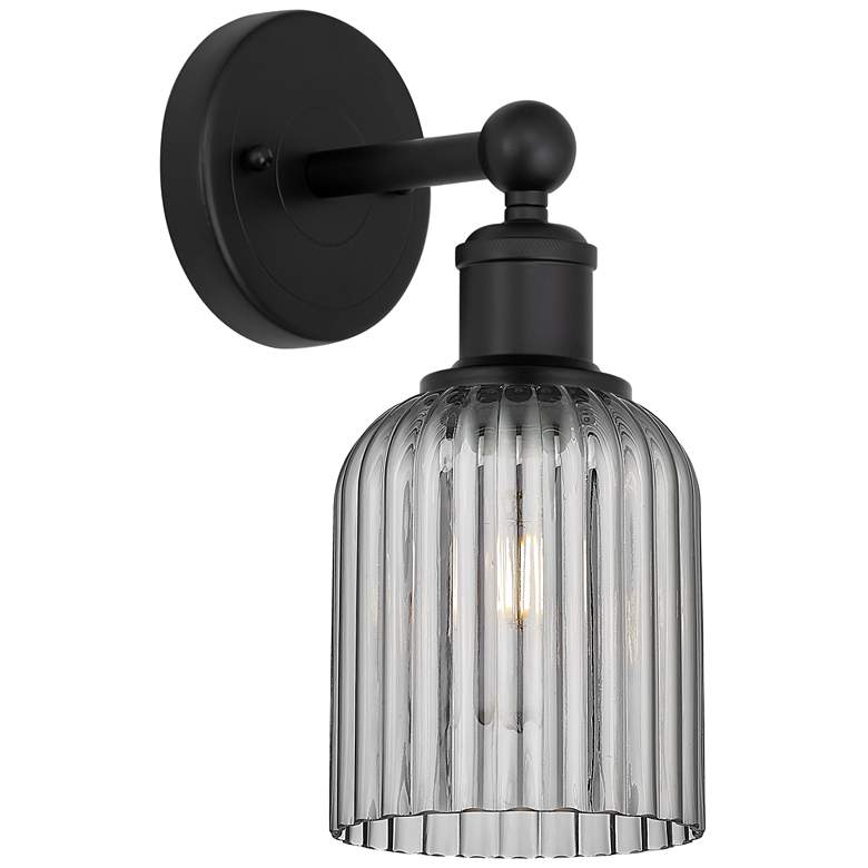 Image 1 Edison Bridal Veil 5" Sconce Matte Black Finish Light Smoke Shade