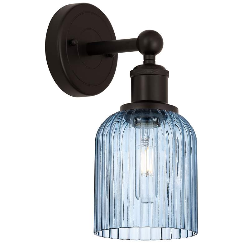 Image 1 Edison Bridal Veil 5" Sconce Oil Rubbed Bronze Finish Princess Blue Shade
