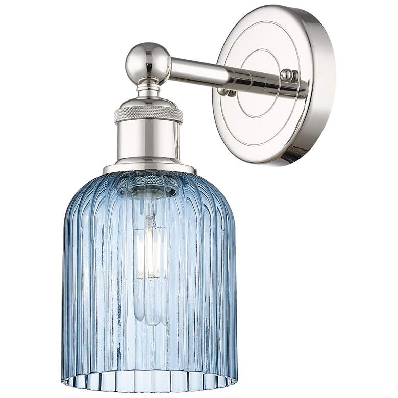 Image 1 Edison Bridal Veil 5" Sconce Polished Nickel Finish Princess Blue Shade