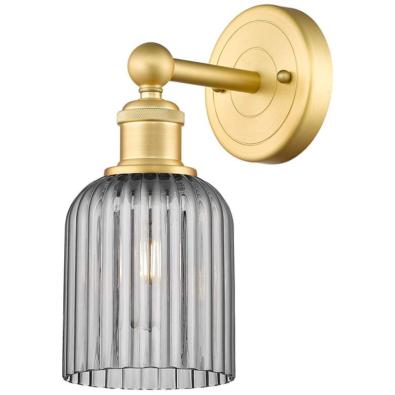 Image 1 Edison Bridal Veil 5" Sconce Satin Gold Finish Light Smoke Shade