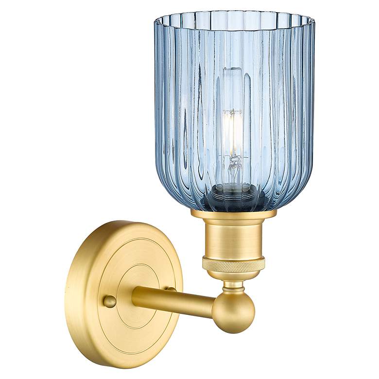 Image 2 Edison Bridal Veil 5" Sconce Satin Gold Finish Princess Blue Shade more views