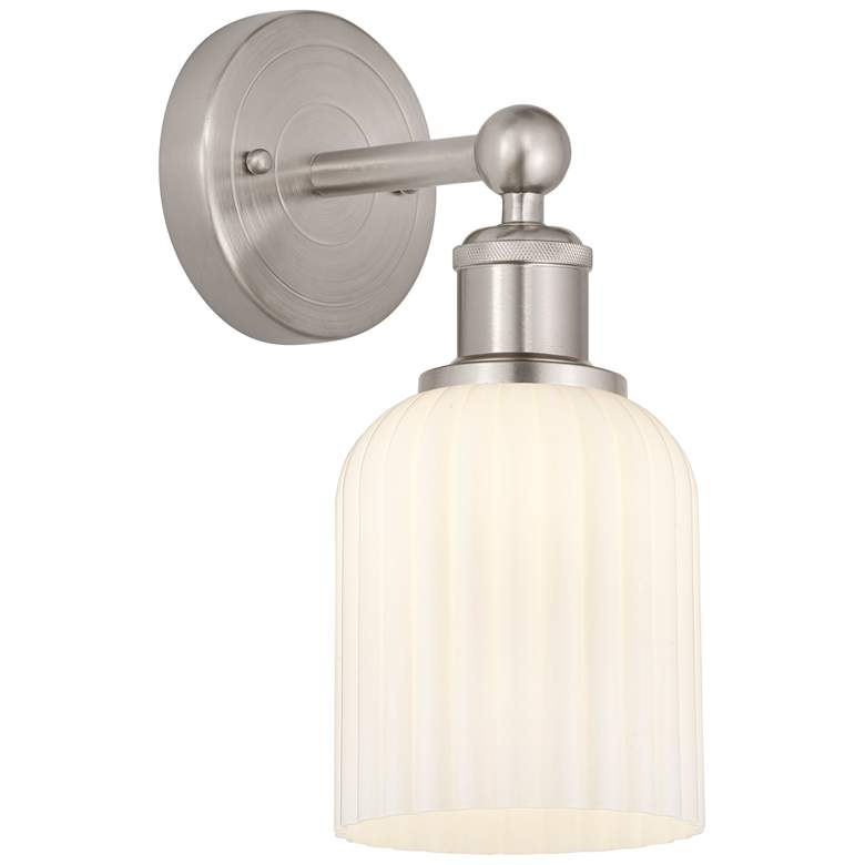 Image 1 Edison Bridal Veil 5" Sconce Satin Nickel Finish Gloss White Shade