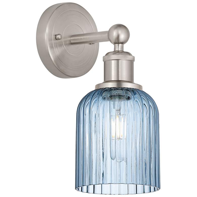 Image 1 Edison Bridal Veil 5" Sconce Satin Nickel Finish Princess Blue Shade