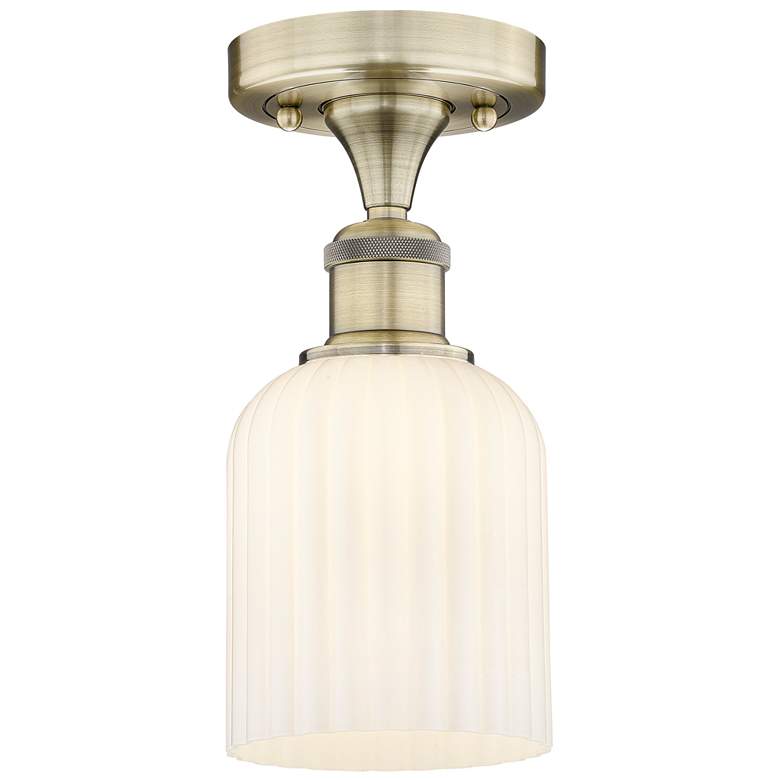 Image 1 Edison Bridal Veil 5" Semi-Flush Mount Antique Brass Gloss White Shade