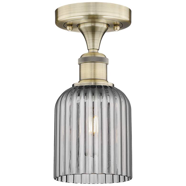 Image 1 Edison Bridal Veil 5" Semi-Flush Mount Antique Brass Light Smoke Shade