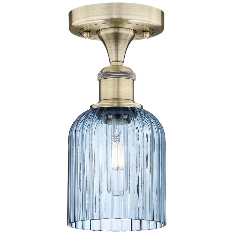 Image 1 Edison Bridal Veil 5" Semi-Flush Mount Antique Brass Princess Blue Shade