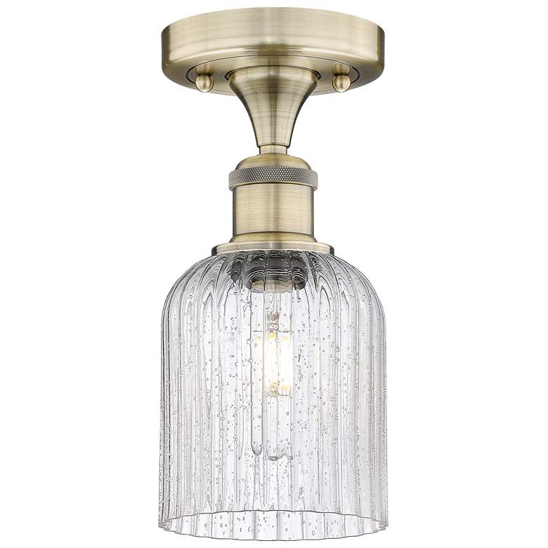 Image 1 Edison Bridal Veil 5" Semi-Flush Mount Antique Brass Seedy Shade