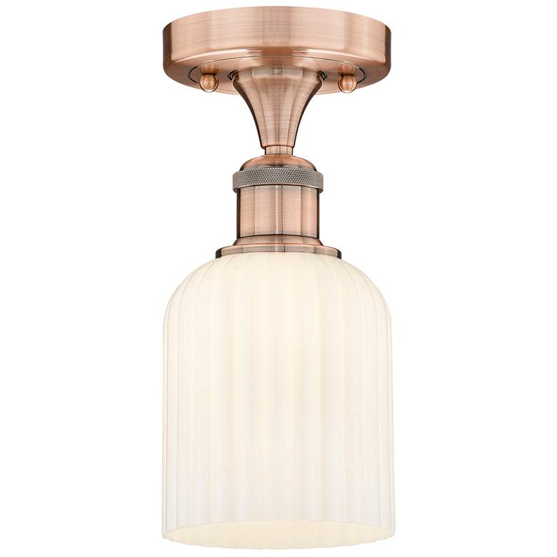 Image 1 Edison Bridal Veil 5" Semi-Flush Mount Antique Copper Gloss White Shade