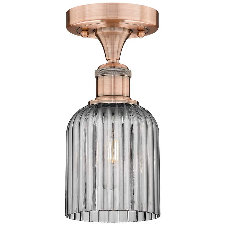 Image 1 Edison Bridal Veil 5" Semi-Flush Mount Antique Copper Light Smoke Shade