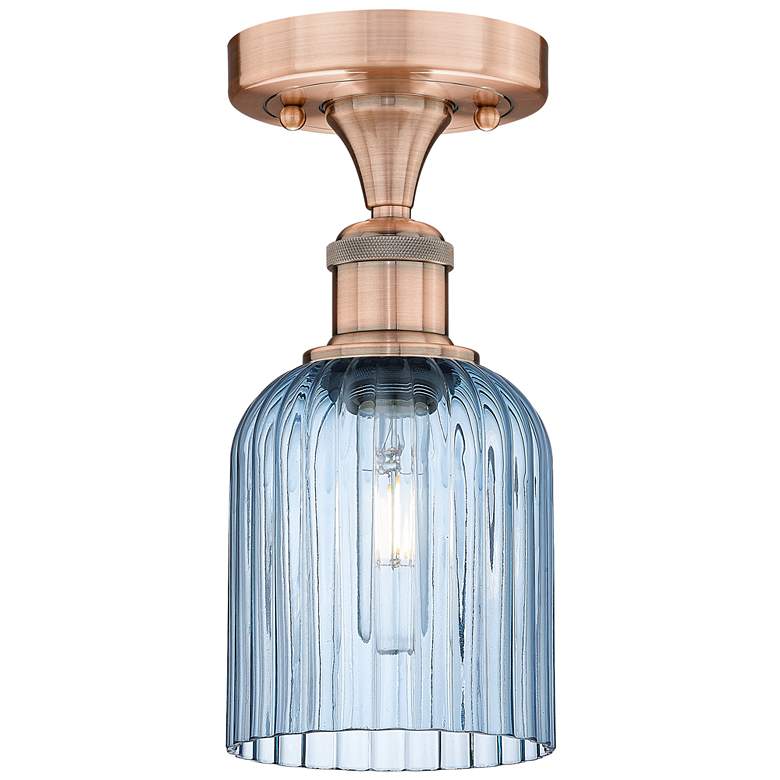 Image 1 Edison Bridal Veil 5" Semi-Flush Mount Antique Copper Princess Blue Shade